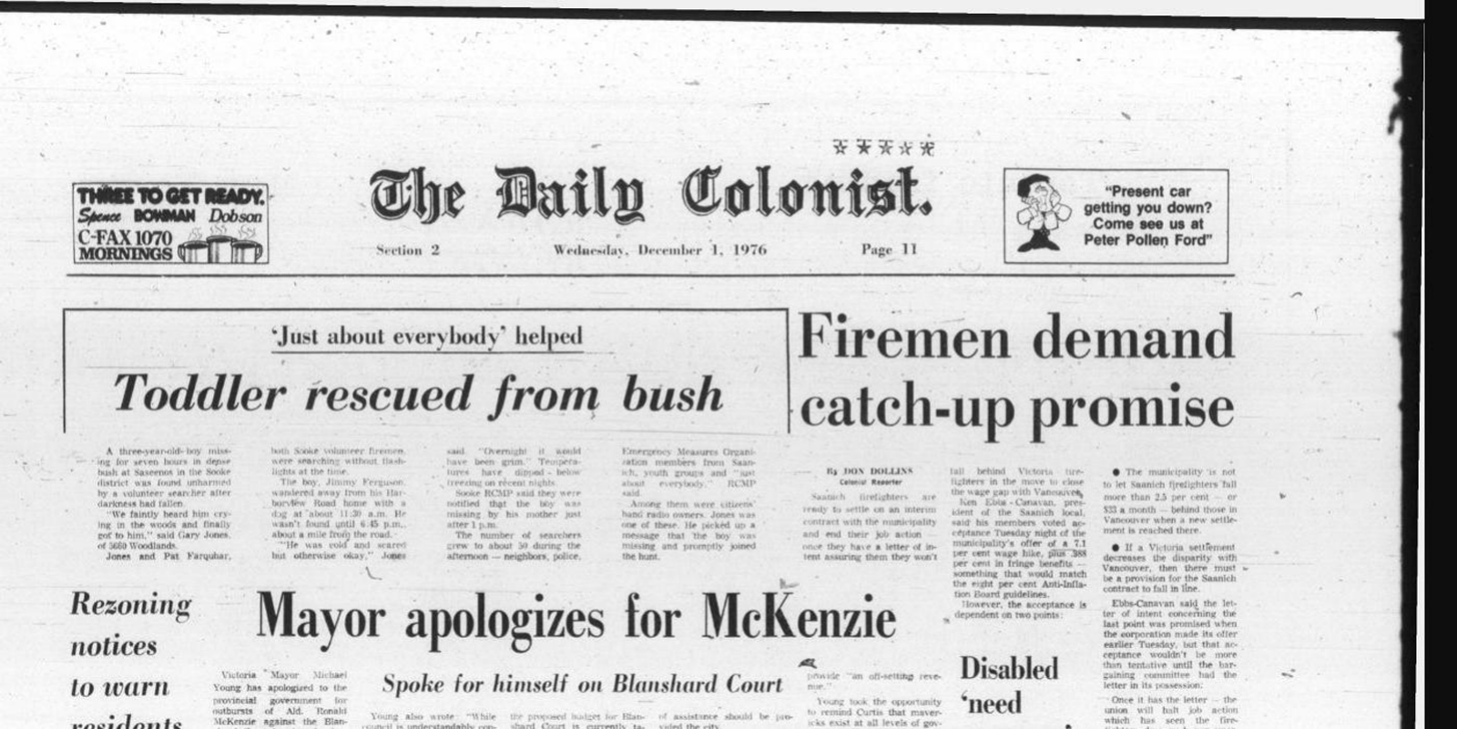 Scan of Daily Colonist, page 11, 1 December 1976 — the full page, shown because the article region could not be verified