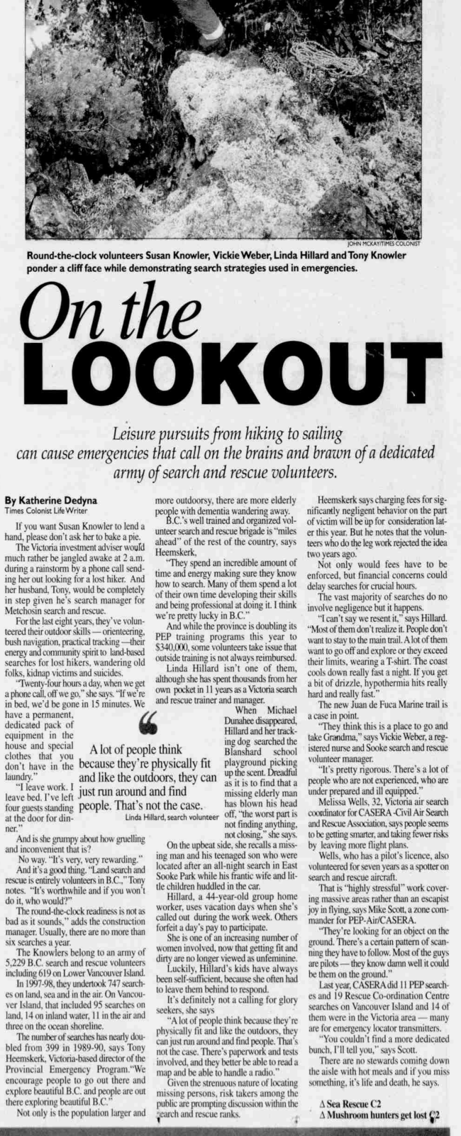 Scan of Times Colonist, page 25, 16 May 1998 — the article “On the Lookout”