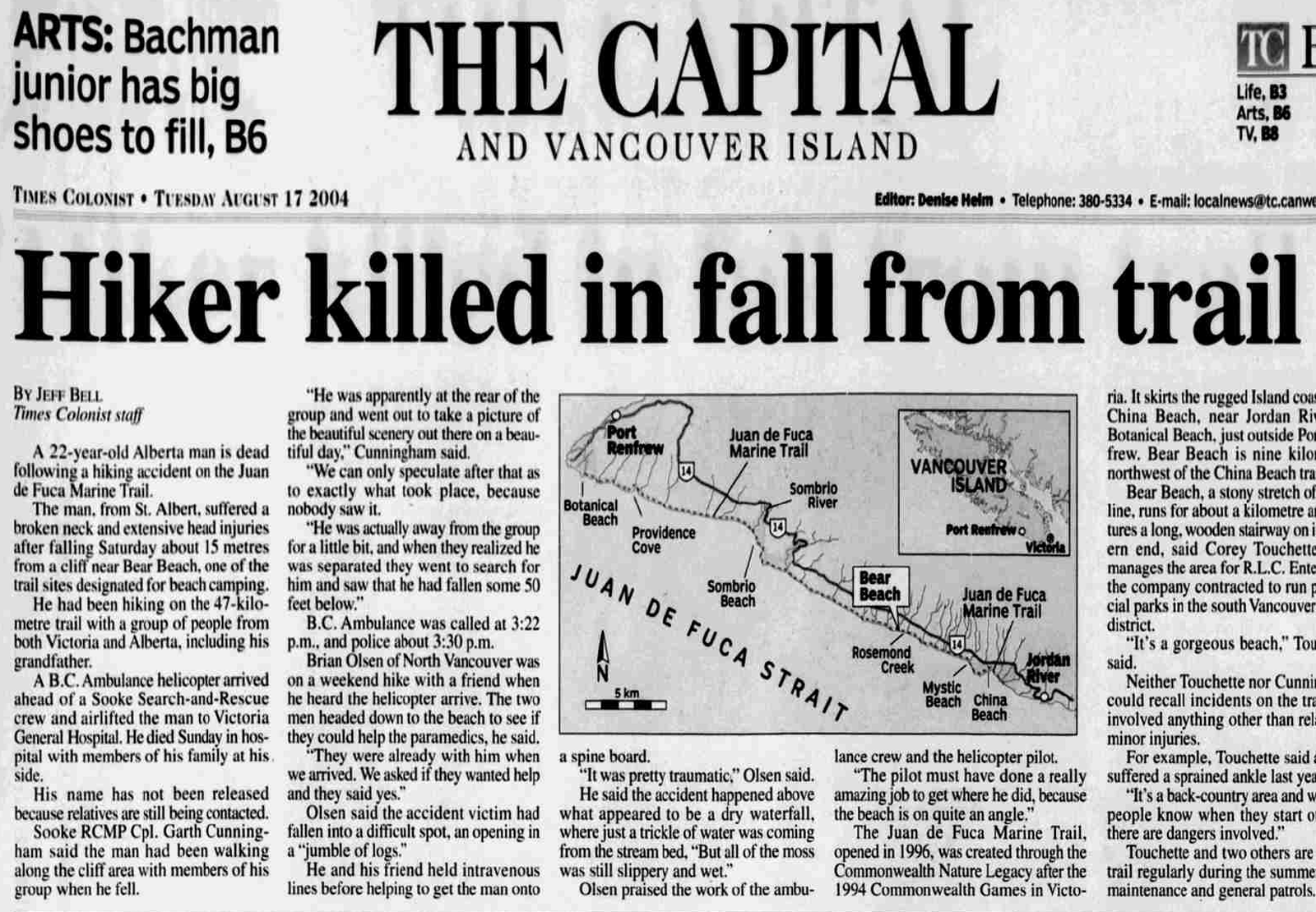 Scan of Times Colonist, page 13, 17 August 2004 — the catalogued article