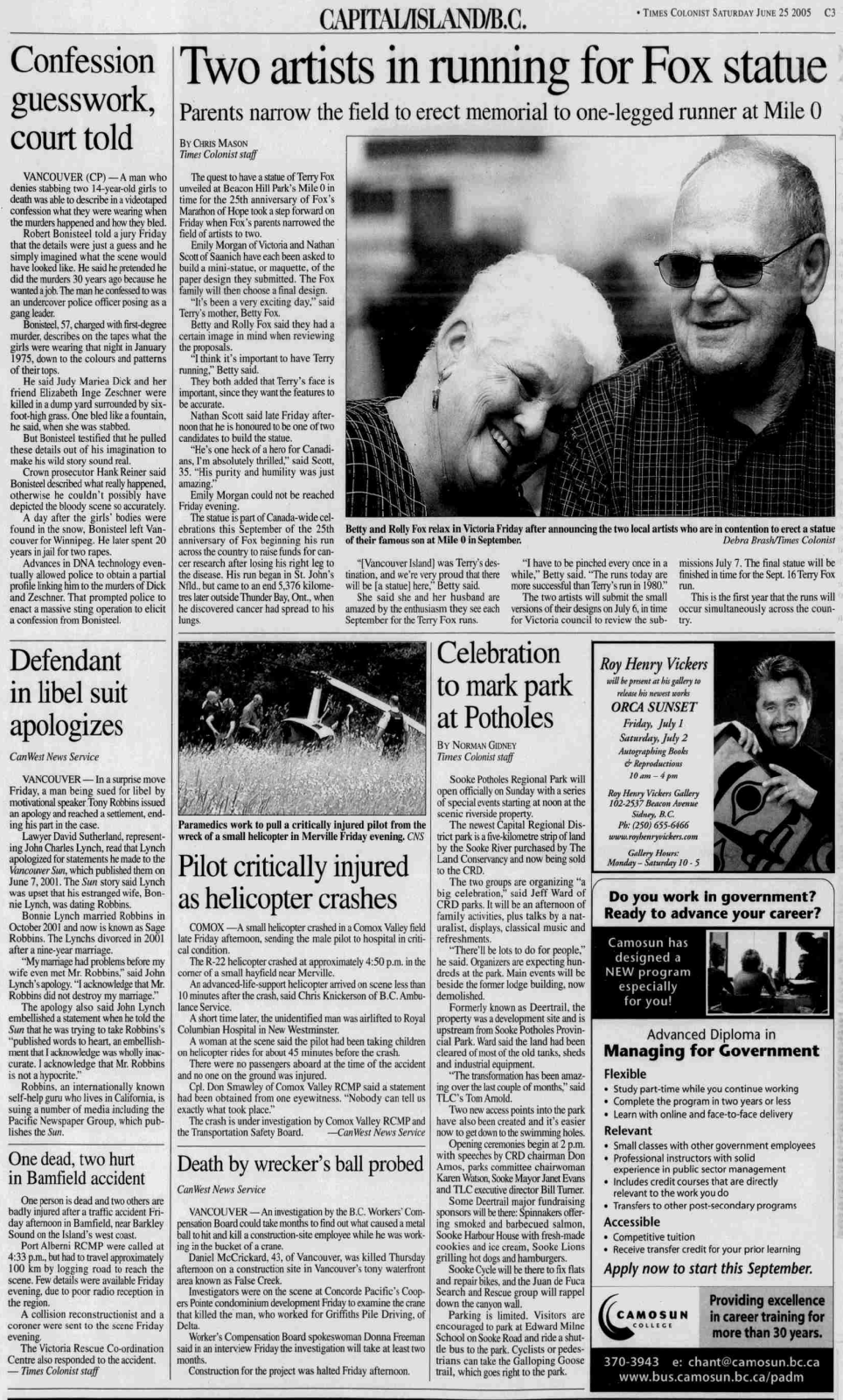 Scan of Times Colonist, page 23, 25 June 2005 — the catalogued article