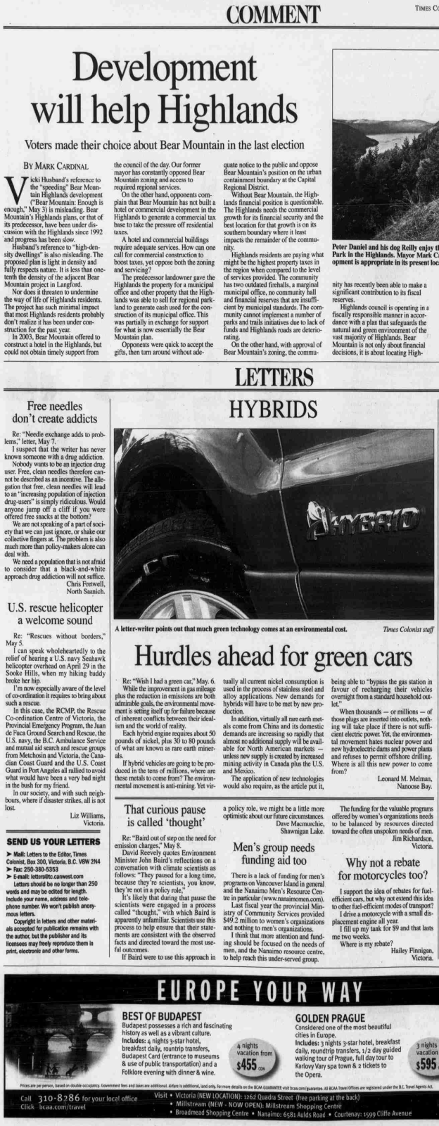 Scan of Times Colonist, page 13, 9 May 2007 — the catalogued article