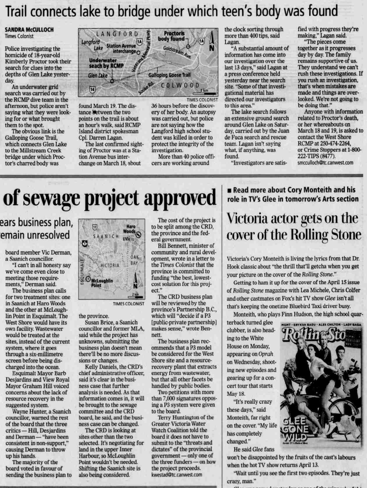 Scan of Times Colonist, page 1, 1 April 2010 — the catalogued article