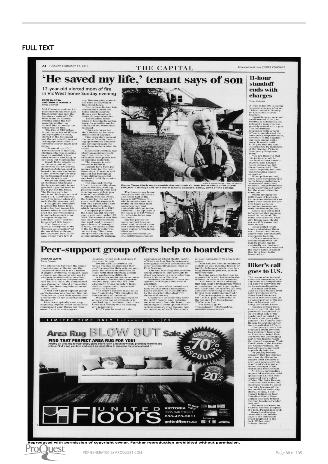 Scan of Times Colonist, page A4, 17 February 2015 — the full page, shown because the article region could not be verified