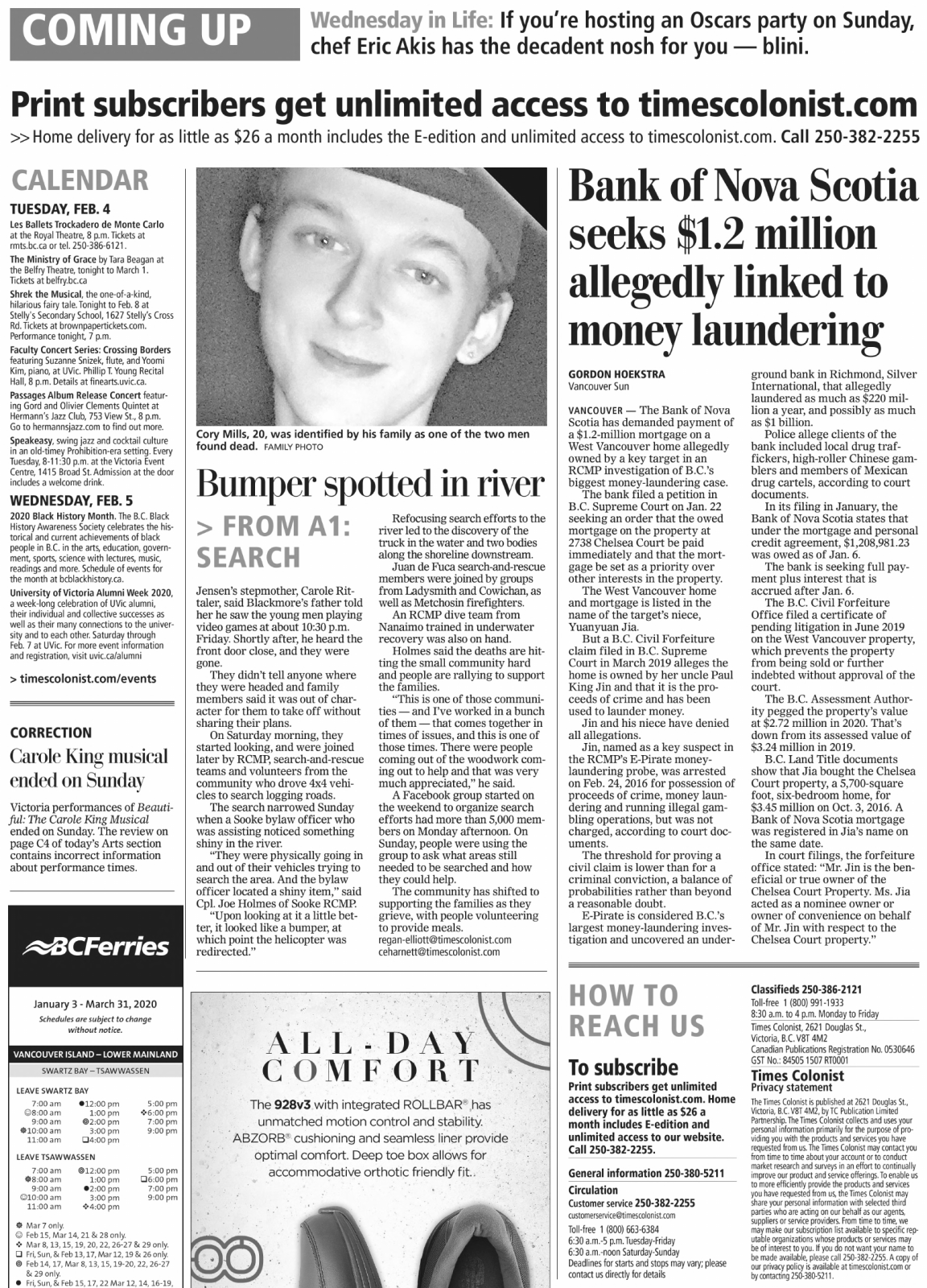Scan of Times Colonist, page A2, 4 February 2020 — the catalogued article