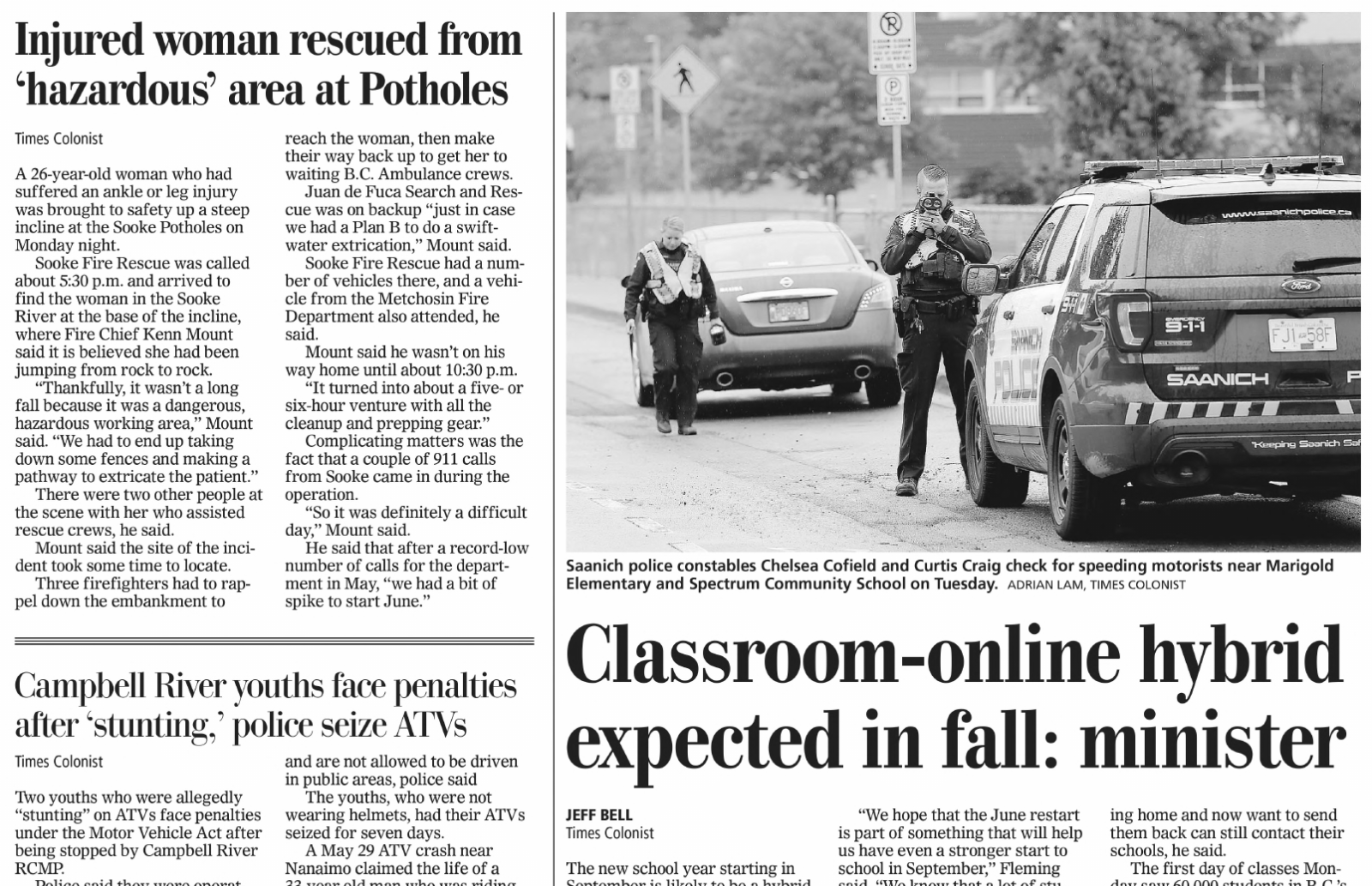 Scan of Times Colonist, page A4, 3 June 2020 — the catalogued article