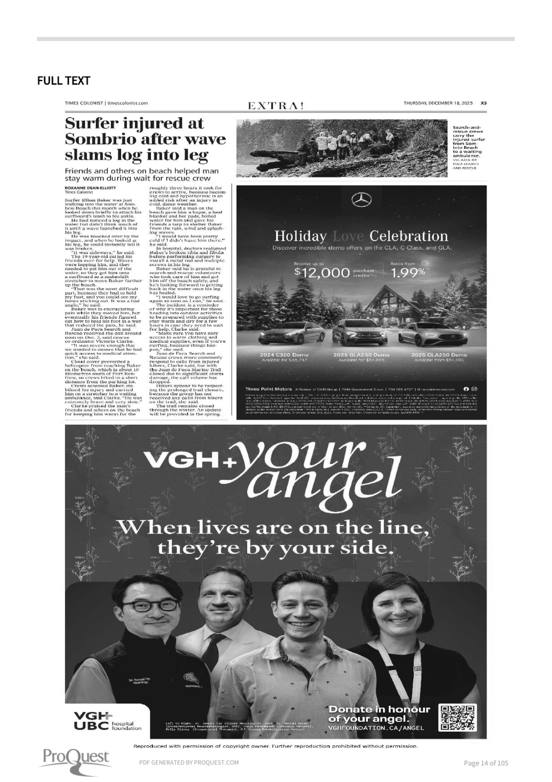 Scan of Times Colonist, page X5, 18 December 2025 — the full page, shown because the article region could not be verified